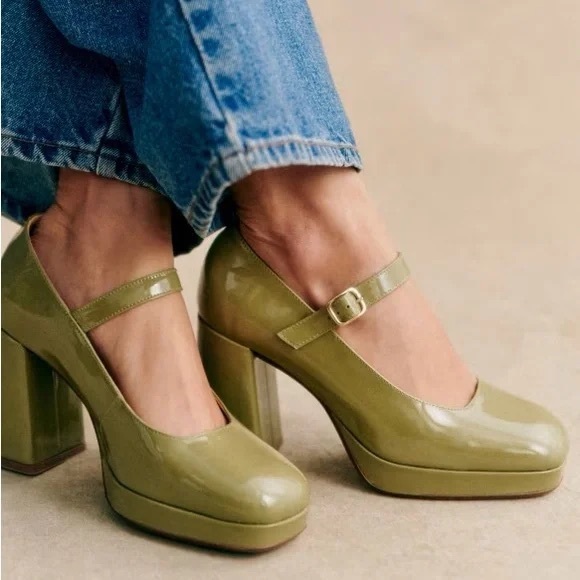 Sezane Shoes - sezane pistachio green georgia high heeled mary janes platform heels